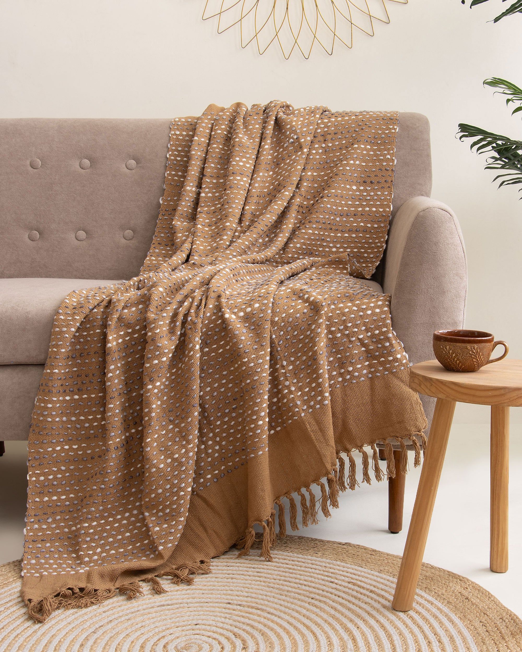 Luxury Brown Soft Cotton Throws for Couch
